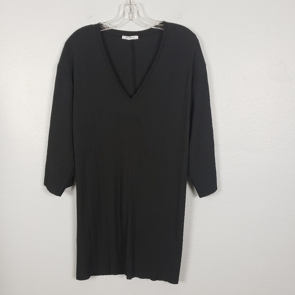 ZARA TRAFALUC Pleated Longline Tunic Oversized V-neck Top Black Sz M - Picture 2 of 10